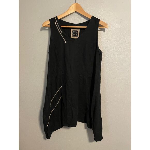 Taravao Tunic Womens Small Black Linen Blend Asymmetrical Sleeveless Top Artsy - Picture 1 of 7